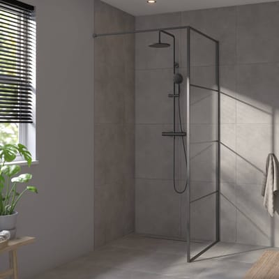 Saqu Devine industriële inloopdouche incl. antikalkbehandeling 90x210cm mat zwart