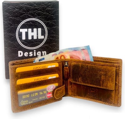 THL Design - Portemonnee Heren - Leren Billfold - Geschenkdoos - Mannen Cadeautjes - Vintage Leer Bruin