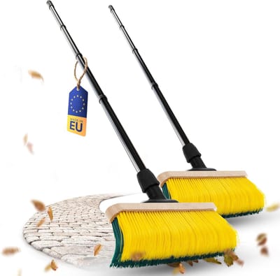 Novaliv 2X Premium klauwbezem met steel 50cm, speciale bezem met gebogen borstelharen - ideaal als tuinbezem, schraapbezem, kunstgrasbezem, optimaal voor op de camping, straatbezem, veegbezem
