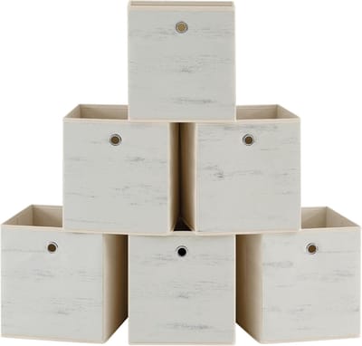 Famanu - Opbergdoos, set van 6, opbergen, fleece, opvouwbaar, 26 x 26 x 28 cm, stoffen doos, voor kubusrek, organizer, voor kleding, wit,