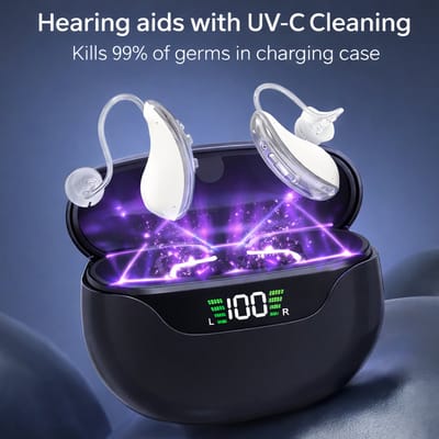 WizBay Premium Select® DSP Digitaal Gehoorapparaat - AHO - Set van 2 - 16-kanaals DSP - UV-desinfectie - Tinnitus Masking - Oplaadcase - Grijs