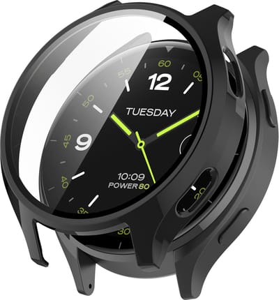 Strap-it Hard case hoesje met glazen screen protector - geschikt voor de standaard Xiaomi Watch 2 (zwart)