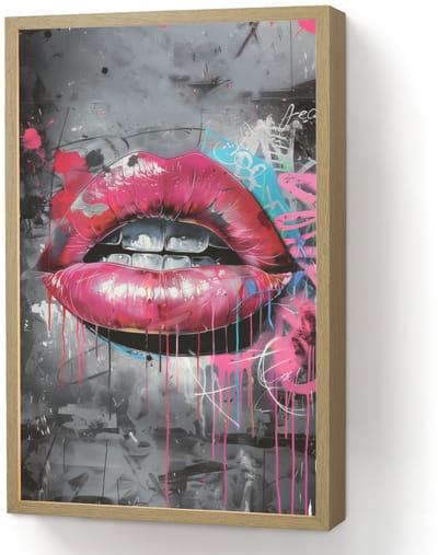 Wandlamp 40x60 cm - Oplaadbaar - Lippen - Felroze - Graffiti - Verfstrepen - Wandlampen binnen woonkamer - Slaapkamer lamp - Decoratieve nachtlamp - Vloerlamp draadloos