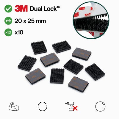 3M Dual Lock Zelfklevende Rechthoekjes 20 x 25 mm – 10 Stuks – Heropenbare Klikbevestiging zonder Boren – Zwart