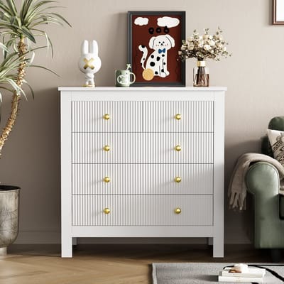 HAUSS SPOLE Dressoirs 79x39.5x80 cm - Dressoir Met Laden En Gouden Grepen - Veel Opbergruimte - Modern Design - Hout - Wit