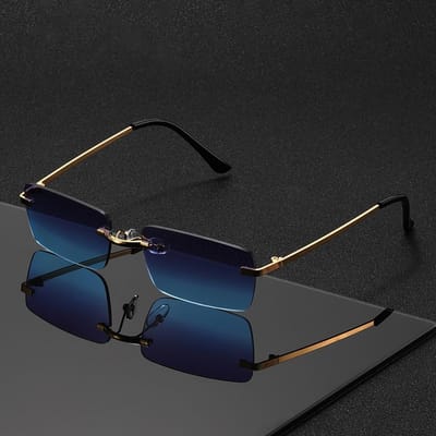 1 ST, Rechthoekige randloze bril, klein montuur exquise stijl, retro elegante bril, geschikt voor mannen en vrouwen blauw-grijze kleur