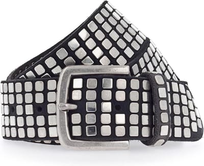 b.belt riem Quinn Silver Leder-Nietengürtel W100 Black zwart