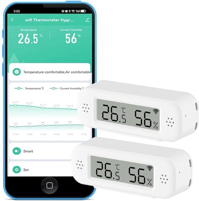 Slimme Temperatuur- en Vochtigheidssensor voor Binnen - Real-time Temperatuurmonitor met App-Melding - Compatibel met Alexa en Google Home