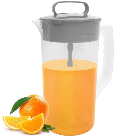 QTTVBTNA -Plastic Mengkan met Deksel – 2 Liter (64oz) Drinkmixer met Verstelbare Roerstaaf en Schuine Messen – Ideaal voor Sap, Melk, Smoothies en Koude Dranken – Duurzame Waterkan voor Keuken & Picknick