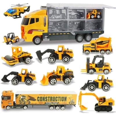 12-in-1 Legering Bouwvoertuigen 1:64 Mini Bouwmodel Voertuigen Mini Legering Auto's Lader Tractor Graafmachine Speelgoed voor Jongens Cadeaus yellow