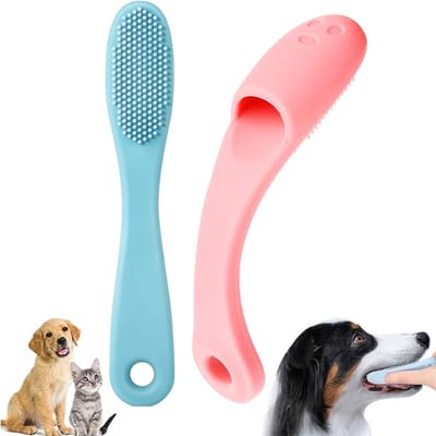 Dailygoods- Hondentandenborstel 2 stuks - Siliconen Vingerborstel - Mondgezondheid - Tandsteen/Tandplak Verwijdering - Lange Handgreep - Zacht en Duurzaam Materiaal - Tandenborstel