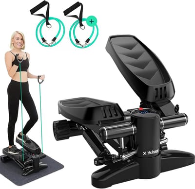 Stepper met banden - Thuis fitnessapparaat - Cardio training - Verstelbare weerstand - 10 weerstandsniveaus - Zwart