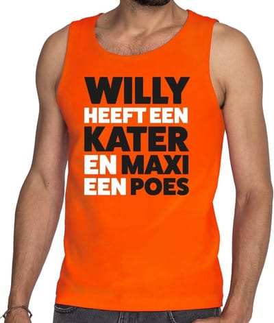 Oranje tekst hemd Willy heeft een kater en Maxi een poes t-shirt oranje heren - Koningsdag kleding S