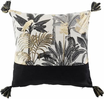Decoratieve Kussen 40x40 cm Zwart Gouden Bladeren Jungle met Rits Inclusief Vulling voor Moderne Banken en Zitmeubels