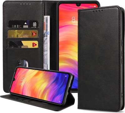 Smartphonica Telefoonhoesje geschikt voor Xiaomi Redmi Note 7 / 7 Pro kunstleren Hoesje met Magnetische sluiting en Pasjeshouders Book Case met Klepje - Zwart geschikt voor Xiaomi Redmi Note 7;Xiaomi Redmi Note 7 Pro
