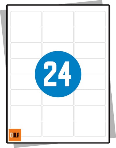 DULA Etiketten - Stickervellen A4 - 24 stickers per vel - 63,5 x 33,9 mm - 100 vel