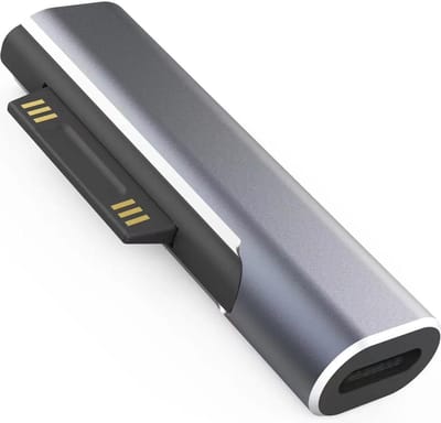 DrPhone SPA5 Surface Connector naar USB-C-oplaadadapter- PD Snel Opladen – Ondersteuning tot 102W - Type C vrouwelijk naar Surface mannelijk – Magnetische Power Adapter – Metal Grey