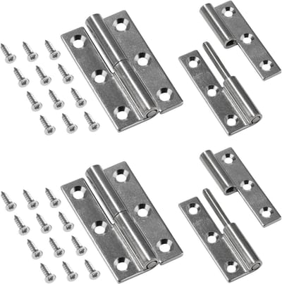 4 x Lift Scharnieren 6.3 x 3.5 cm, Verwijderbare Scharnieren met 24 Schroeven, RVS Deurscharnieren voor Binnen- en Buitendeuren, Industriekasten