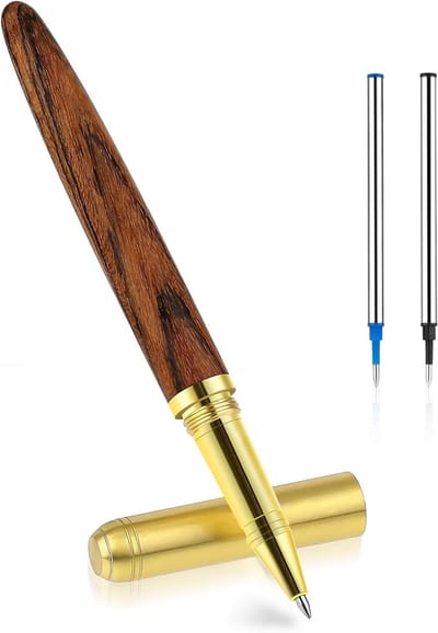 Luxe Houten Oller Balpen Set, Retro Balpen met 0.5mm Fijne Punt en 2 Inktnavullingen, Ideaal voor Dagboeken, Kantoor en Schoolgebruik