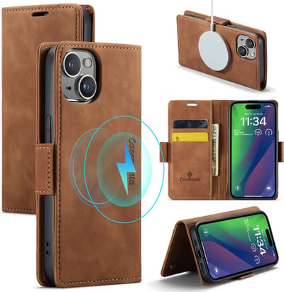 Casemania Hoesje Geschikt voor Apple iPhone 15 Plus Sienna Brown - Portemonnee Book Case - Geschikt voor MagSafe