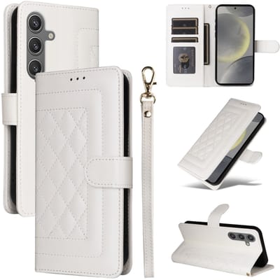 Voor Samsung Galaxy S24+ 5G Diamond Lattice lederen flip telefoonhoesje (wit)