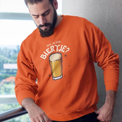 Oranje EK WK & Koningsdag Trui Wil Je Een Biertje - MAAT L - Oranje Feestkleding - Uniseks pasvorm voor dames & heren