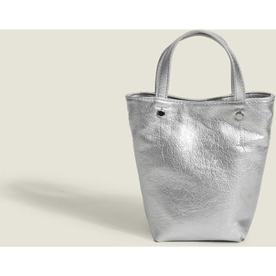 Draag een Zilveren Olie-Wax Leer Mini Handtas, Een Zomerse High-end Emmer Tas, en Een Enkelbandige Crossbody Kleine Tas zilver