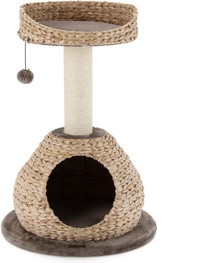 COSTWAY Kattenboom met hol, diameter 48 x 70,5 cm, kattenkrabpaal van hout, kattenkrabpaal klein, kattenmand, kattenmeubel, kattenhuis, klimboom van buiszuigerpluis