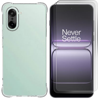 Hoesje & Glas Geschikt voor Oneplus Nord CE 5 - Transparant - Anti-Shock Back Cover met Camera Bescherming - Casemania Telefoonhoesje + 2x Glazen Screenprotector