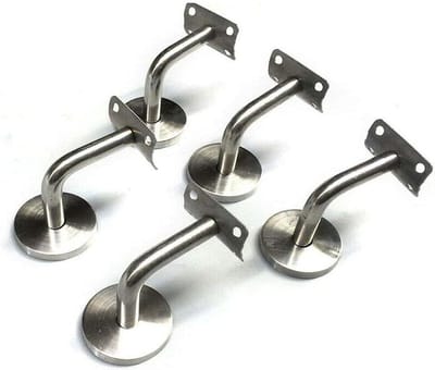 Leuninghouders Roestvrij Staal - Trapleuning Dragers - Trap Beveiligen - Viergaten Plaat - 5 Stuks - Zilver