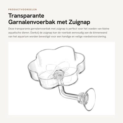 Garnalenvoerbak met zuignap - Transparante voerbak - Acryl materiaal - Eenvoudig te reinigen - Ondersteunt watertank onderhoud - Voor kleine dieren