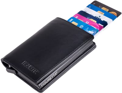 Figuretta Heren Portemonnee met Aluminium Creditcardhouder – Slim Wallet met Cardprotector voor 6 pasjes – Briefgeld- en Muntgeldvak – Zwart