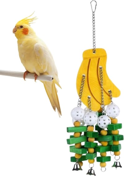 Vogel Voeder Speelgoed - Kauwspeeltje Kooi - Snavel Verzorging - Banaan Ontwerp - 10D x 20W x 10H cm - Multicolor