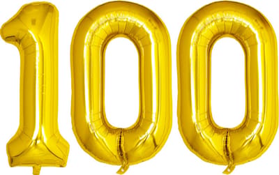 Folie Ballon Cijfer 100 Jaar Goud Verjaardag Versiering Helium Cijfer Ballonnen Feest versiering Met Rietje - 86Cm