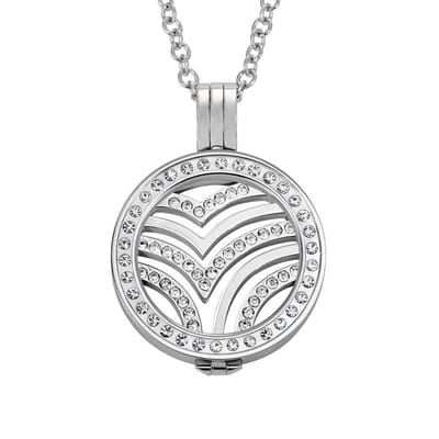 Quiges - Munthouder met Ketting en Munt 25mm Zirkonia Golven - RVS Zilverkleurig met Zirkonia - EPRHZ544