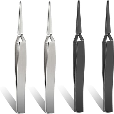 4 stuks precisie pincet set voor sieraden maken en elektronica - roestvrij staal - DIY en laboratorium benodigdheden