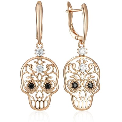 Kienl Boucle d'oreille pendante punk tête de mort couleur or rose pour femmes, accessoires tendance en zircon naturel brillant, bijoux quotidiens beige