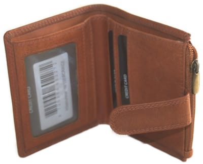 Oi cognac- oranje lederen portemonnee afsluitbaar / compact dun beursje met ritsje voor kleingeld / plat portemonneetje afsluitbaar met lipje / RFID SAFE / retro camel kleurig leer / 558Orange NR