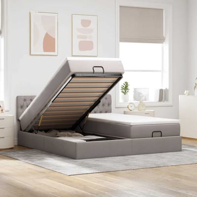 vidaXL - Ottoman - bed - met - matrassen - en - LED's - 200x200cm - stof - taupe