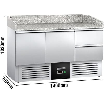 GGM Gastro Pizzakühltisch PREMIUM - 1400x700mm - 2 Türen & 2 Schubladen Zilver