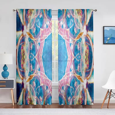 Mandala Boheems Boho Groen Blauw Tule Gordijnen voor Woonkamer Slaapkamer Keuken Chiffon Transparante Gordijnen Raambekleding Decor 1 PCS W250XH250cm&Grommet Top