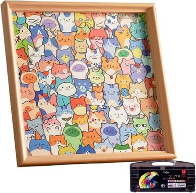 Houten Puzzels - Dierenpuzzels Kat - Creatief Kleuren - Met Fotolijst - 31 x 31 cm - Multicolor