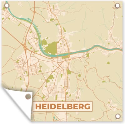 Tuin poster Plattegrond - Heidelberg - Kaart - Stadskaart - Vintage - 200x200 cm - Tuindoek