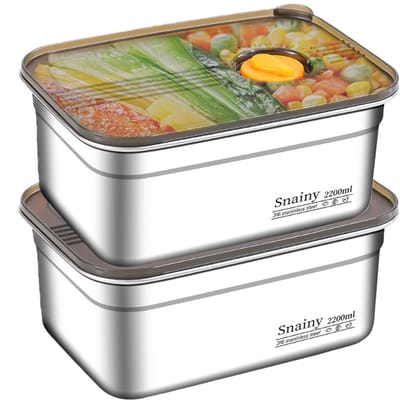 Dailygoods- Opbergdozen 2200ml - Roestvrij Staal - Luchtdicht - Herbruikbaar - Keuken/Diepvries - Stapelbaar - Antibacterieel - Voedselcontainer