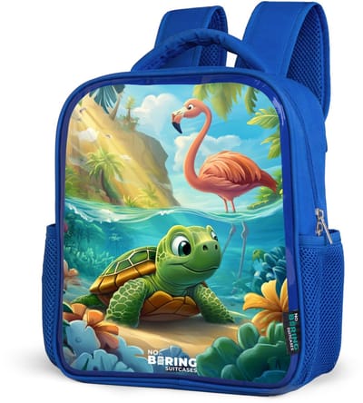 NoBoringSuitcases.com® - Rugzak blauw - Schooltas jongens - Schildpad in tropisch water met flamingo - Kinder rugtas jongen - Boekentas kind - Kinderrugzak voor school - Schoolrugzak