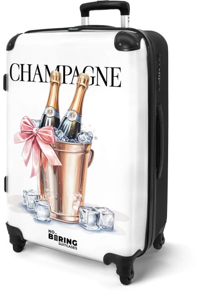 NoBoringSuitcases.com® - Koffer groot - Rolkoffer lichtgewicht - Wit - Champagne illustratie - Reiskoffer met 4 wielen - Reis trolley - Grote valies XL - Bagagekoffer op wieltjes - 20 kg bagage - Ruimbagage middelgroot