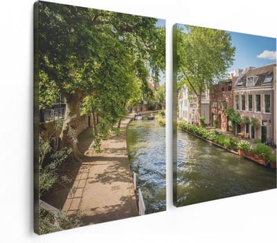 Artaza Canvas Schilderij Tweeluik Oudegracht In Utrecht  - 120x80 - Foto Op Canvas - Canvas Print