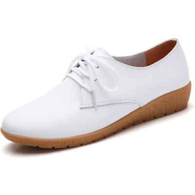 Nieuwe Lente Koreaanse Stijl Platte Witte Schoenen voor Vrouwelijke Studenten Echte Lederen Schoenen voor Grote Maten Veelzijdige Casual Enkele Schoenen voor Vrouwen 35 white