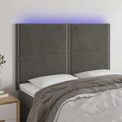 vidaXL - Hoofdbord - LED - 144x5x118/128 - cm - fluweel - donkergrijs