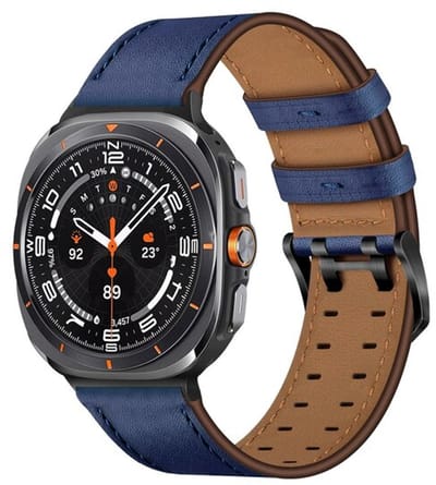 By Qubix - smartwatch bandje - Compatible Samsung bandje - Leren band met twin gesp - Donkerblauw - Geschikt voor Samsung Galaxy Watch 9 (40/44mm) - Watch 8 (40/44mm) - Watch 8 Classic (46mm)